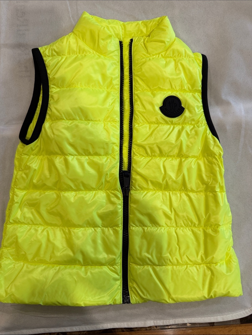 Moncler Neon Yellow Puffer Vest with Black Trim